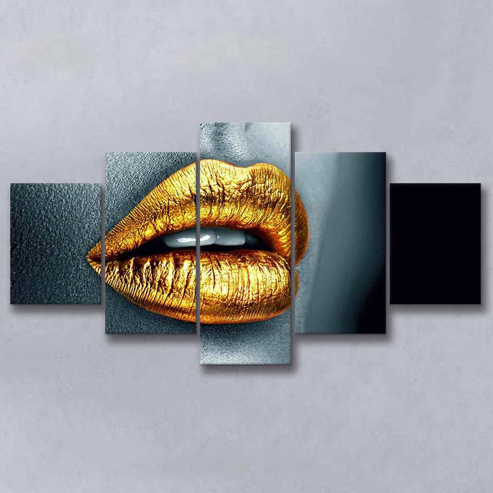Gold Lipstick, Multi Panels, 5 Pieces, Canvas Prints Wall Art Home Decor