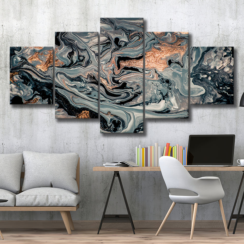 Gold Marble Gray 5 Piece Canvas Prints Wall Art Decor, Multi Panels, Mixed Canvas