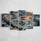Gold Marble Gray 5 Piece Canvas Prints Wall Art Decor, Multi Panels, Mixed Canvas