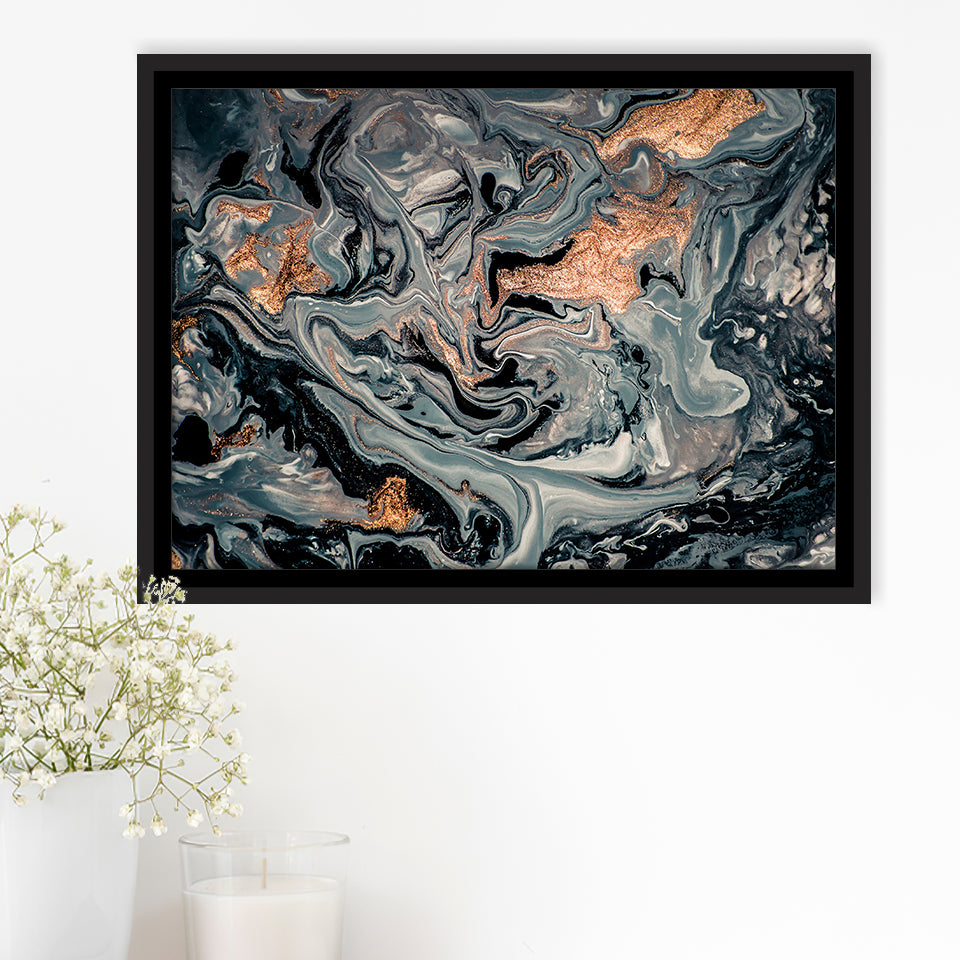 Gold Marble Gray Framed Canvas Prints Wall Art Decor, Framed Picture, Floating Frame