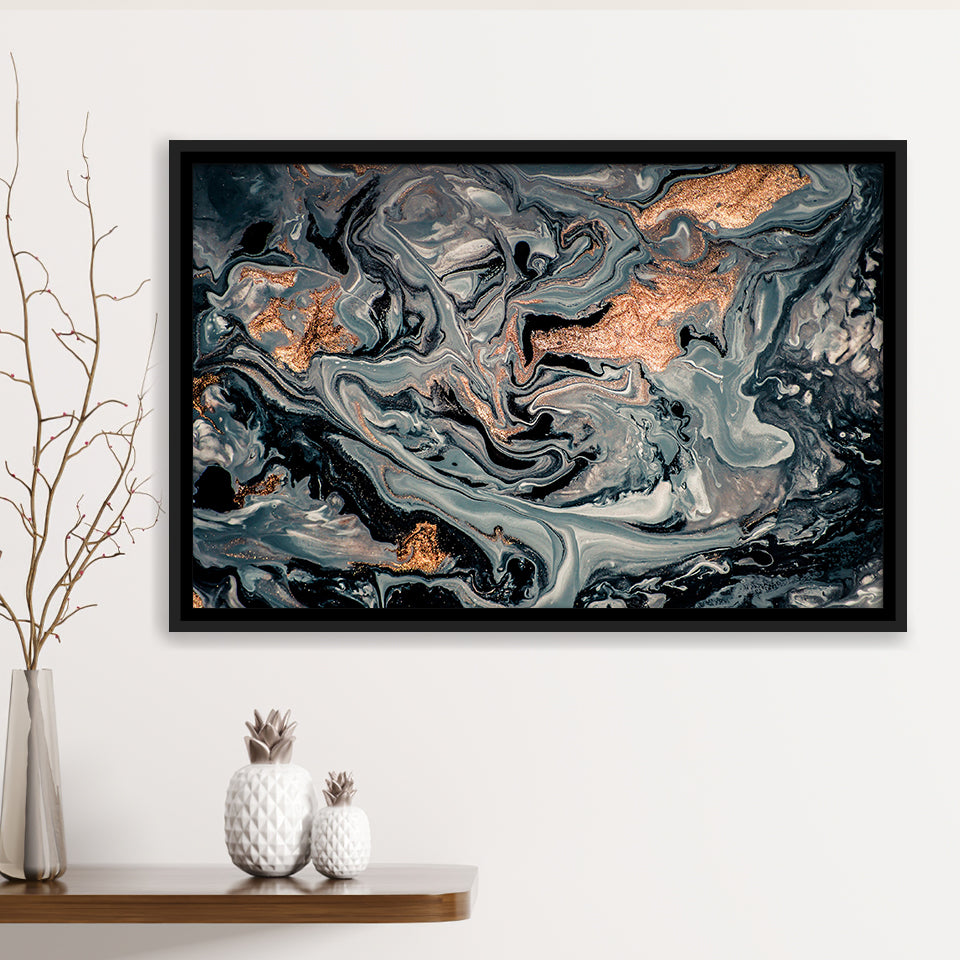 Gold Marble Gray Framed Canvas Prints Wall Art Decor, Framed Picture, Floating Frame