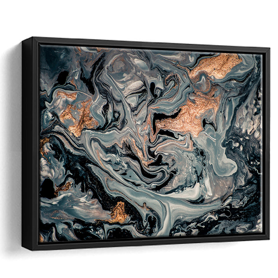 Gold Marble Gray Framed Canvas Prints Wall Art Decor, Framed Picture, Floating Frame