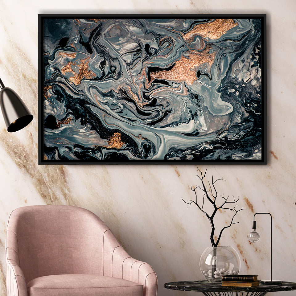 Gold Marble Gray Framed Canvas Prints Wall Art Decor, Framed Picture, Floating Frame