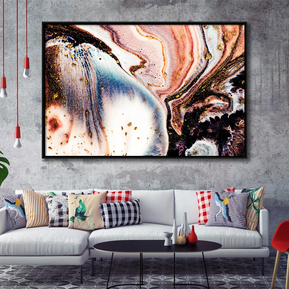 Gold Marble Framed Canvas Prints Wall Art Decor, Framed Picture, Floating Frame