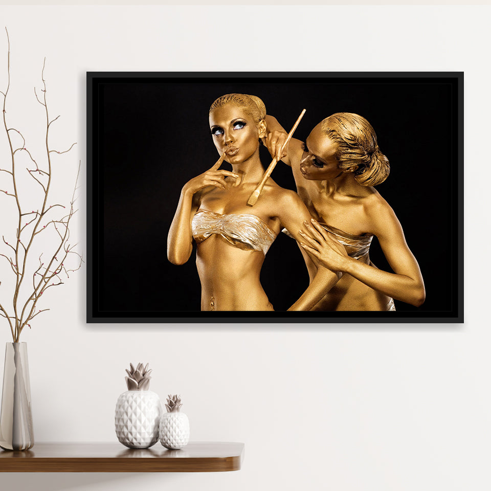 Gold Women Painting, Golden Girls Art Framed Canvas Prints Wall Art Home Decor,Floating Frame