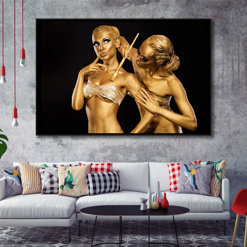 Gold Women Painting, Golden Girls Art Framed Canvas Prints Wall Art Home Decor,Floating Frame