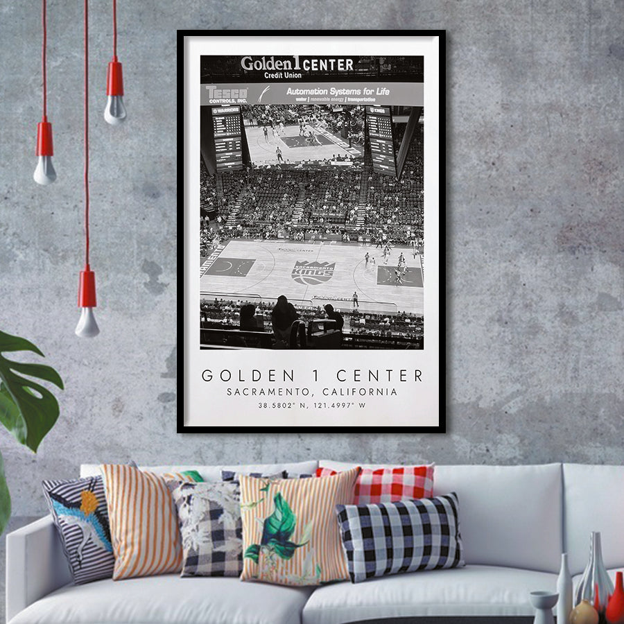Golden 1 Center Sacramento Kings Basketball Lovers Black And White Art Framed Art Prints Wall Art Decor, Framed Picture