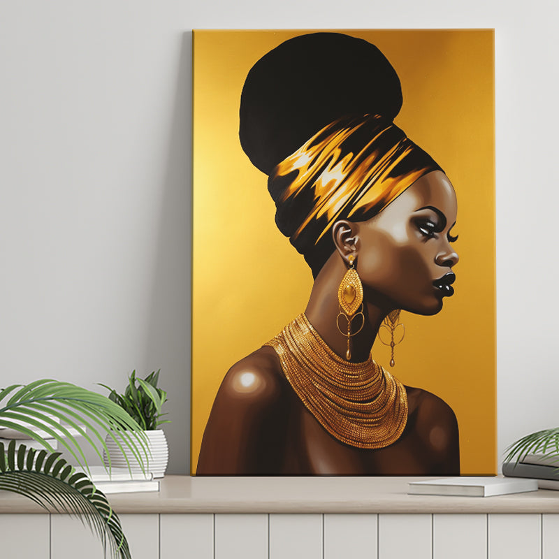 Golden African Woman Afrocentric Wall, Painting Art, Canvas Prints Wall Art Home Decor