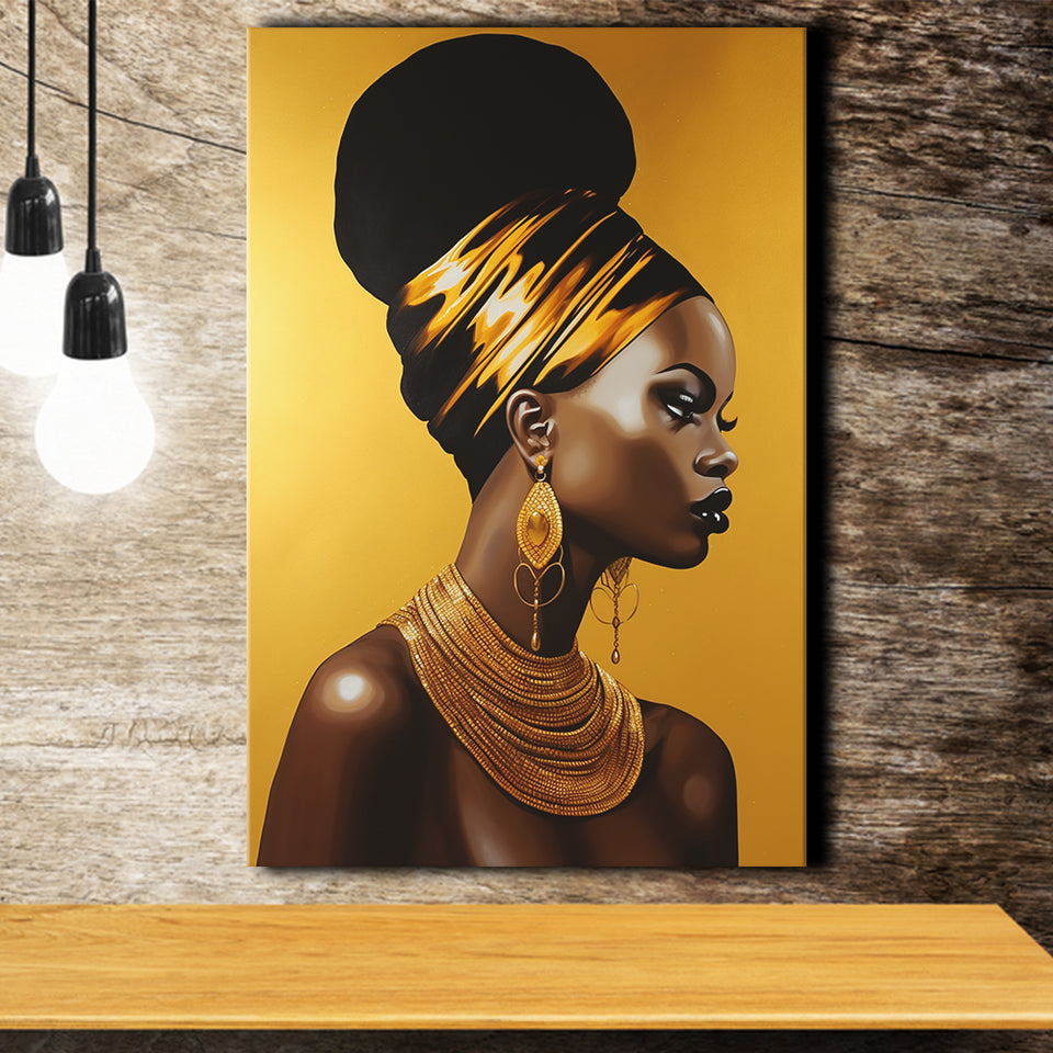 Golden African Woman Afrocentric Wall, Painting Art, Canvas Prints Wall Art Home Decor