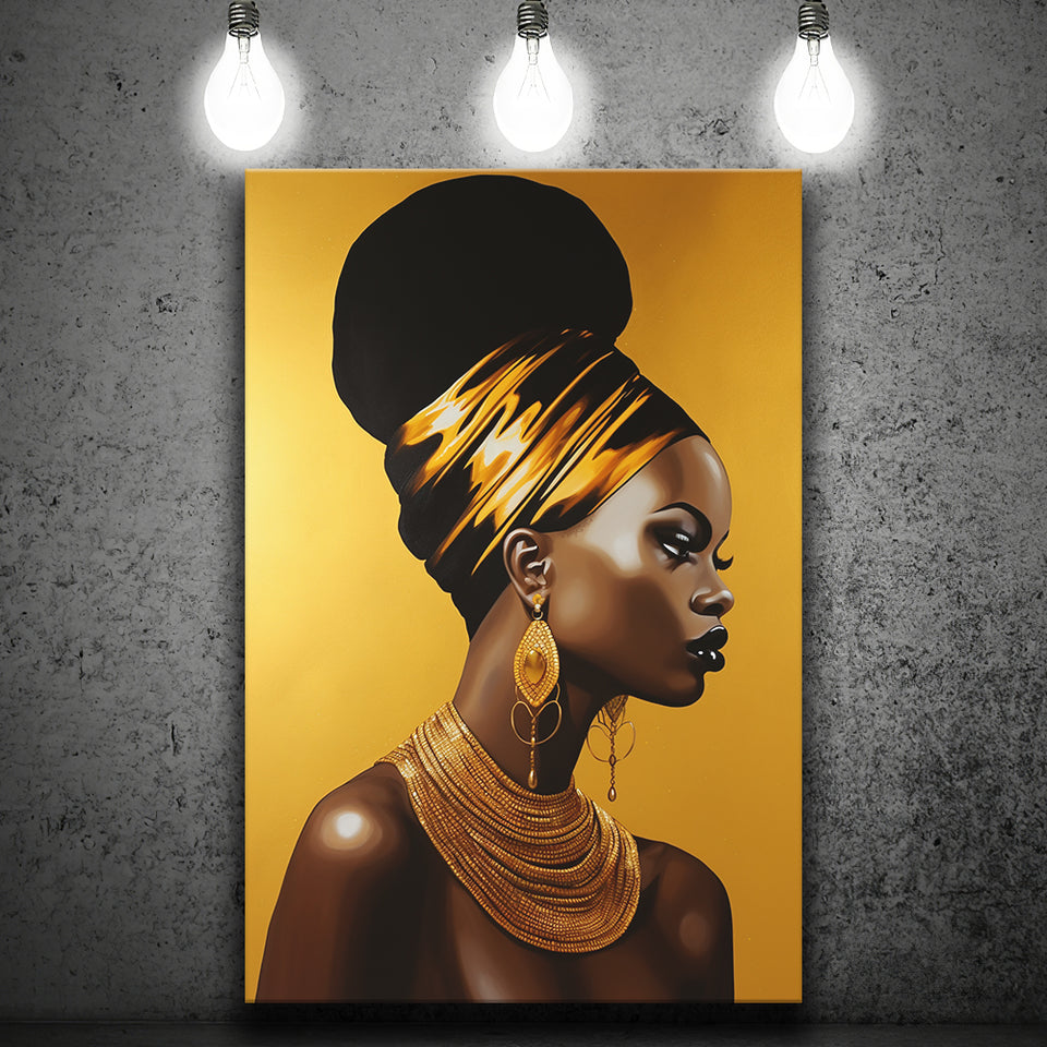 Golden African Woman Afrocentric Wall, Painting Art, Canvas Prints Wall Art Home Decor