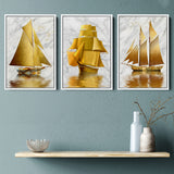 Golden Boat Set of 3 Piece Framed Canvas Prints Wall Art Decor