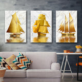 Golden Boat Canvas Set of 3 Piece Canvas Prints Wall Art Decor