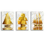 Golden Boat Canvas Set of 3 Piece Canvas Prints Wall Art Decor