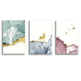 Golden Deer Canvas Set of 3 Piece Canvas Prints Wall Art Decor