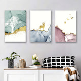 Golden Deer Canvas Set of 3 Piece Canvas Prints Wall Art Decor