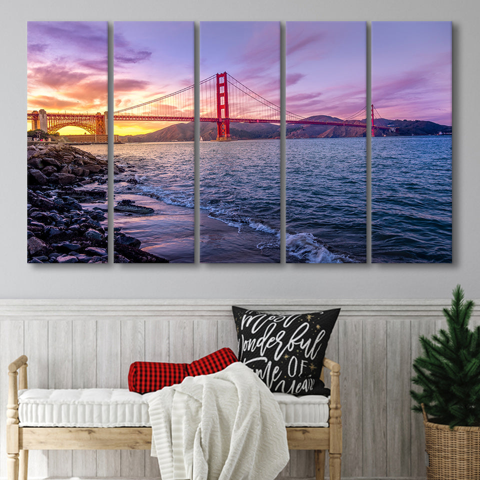 Golden Gate Bridge San Francisco Bay, Multi Panels, 5 Pieces B, Canvas Prints Wall Art Home Decor,X Large Canvas