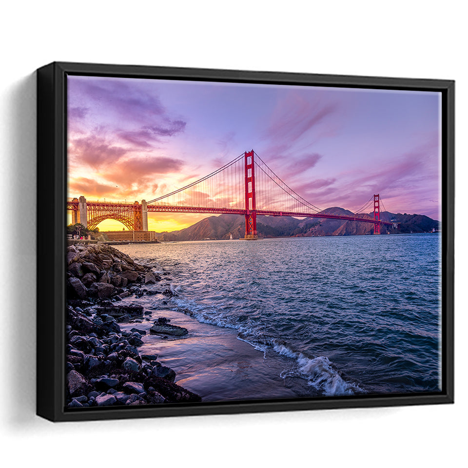 Golden Gate Bridge San Francisco Bay, Framed Canvas Prints Wall Art Home Decor,Floating Frame, Ready to Hang