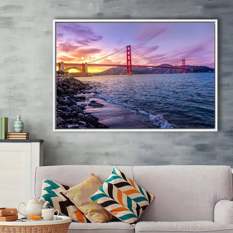 Golden Gate Bridge San Francisco Bay, Framed Canvas Prints Wall Art Home Decor,Floating Frame, Ready to Hang