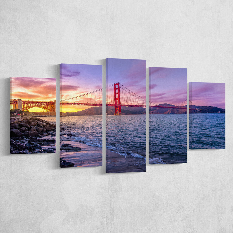 Golden Gate Bridge San Francisco Bay, Multi Panels, 5 Pieces, Canvas Prints Wall Art Home Decor