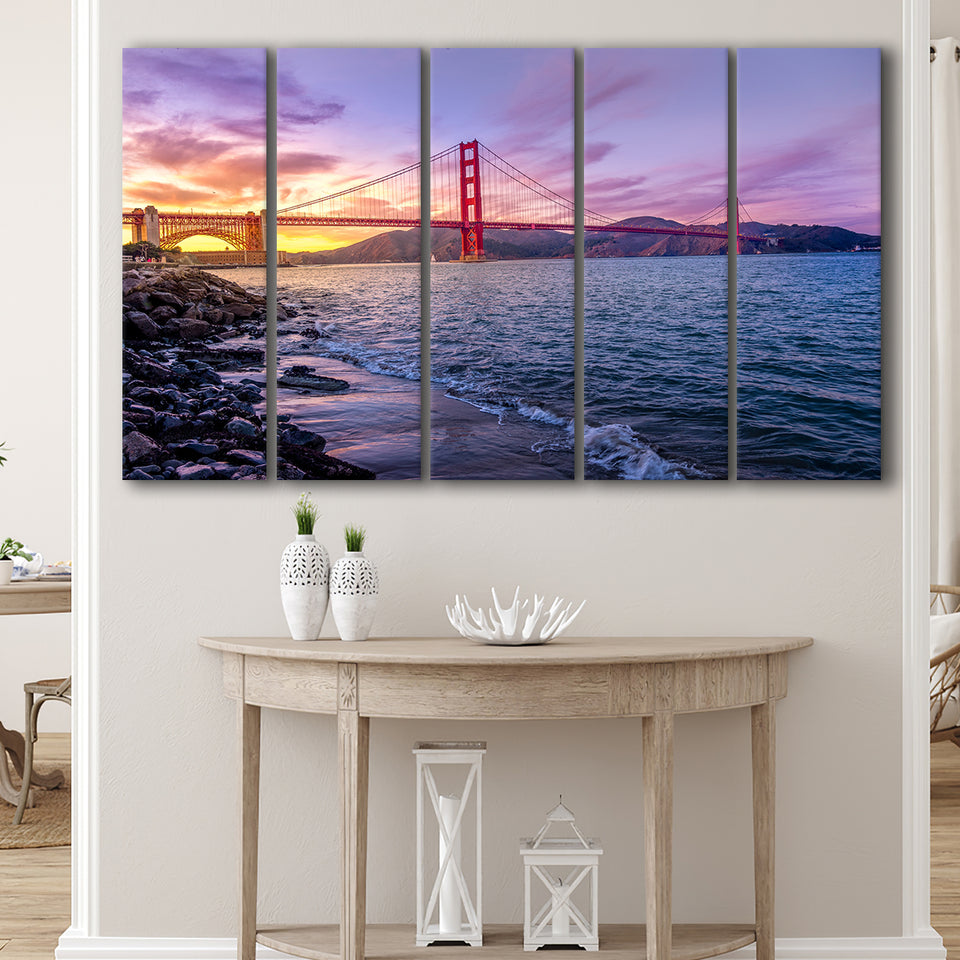 Golden Gate Bridge San Francisco Bay, Multi Panels, 5 Pieces B, Canvas Prints Wall Art Home Decor,X Large Canvas