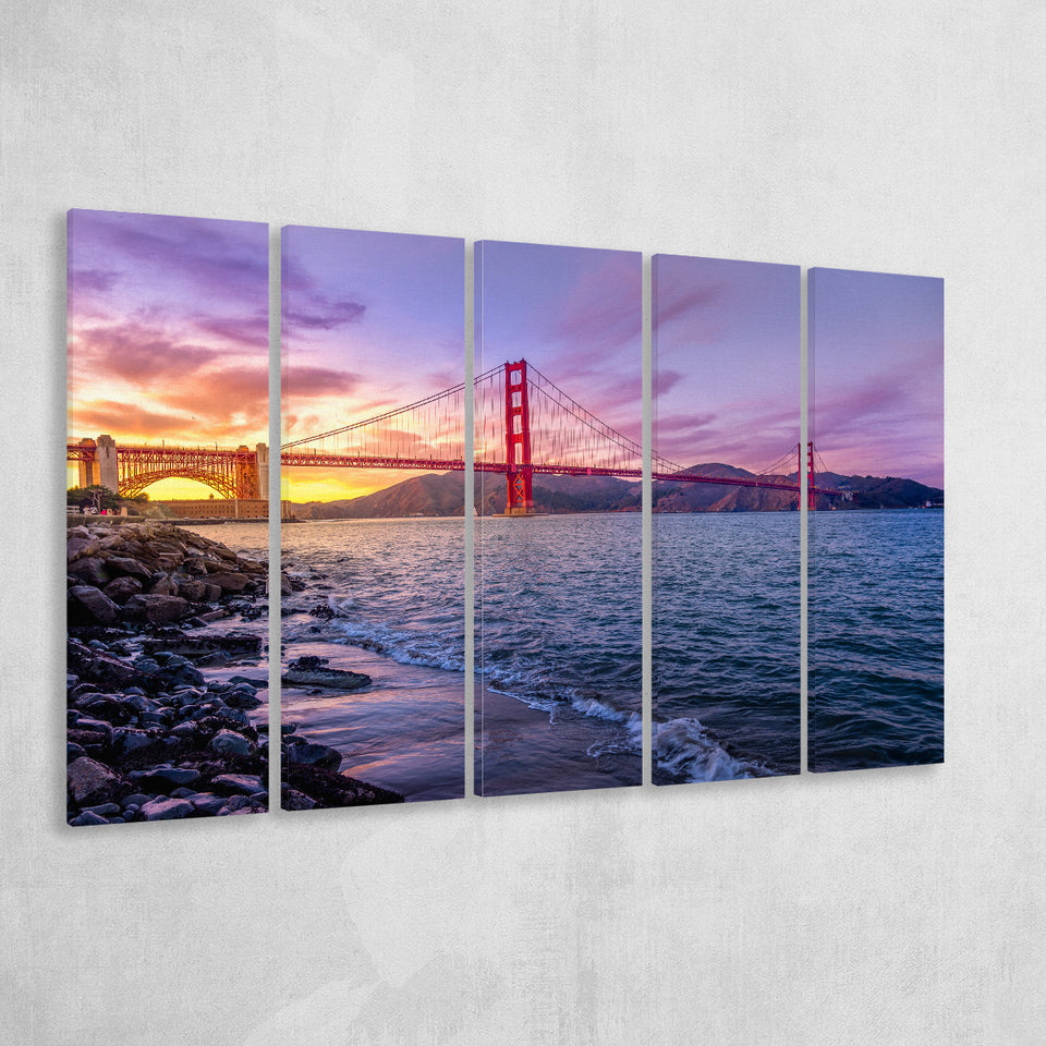 Golden Gate Bridge San Francisco Bay, Multi Panels, 5 Pieces B, Canvas Prints Wall Art Home Decor,X Large Canvas