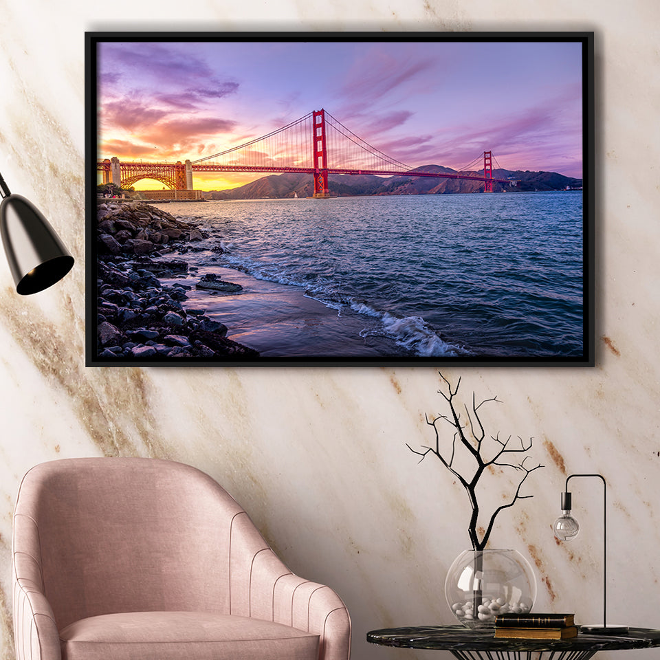 Golden Gate Bridge San Francisco Bay, Framed Canvas Prints Wall Art Home Decor,Floating Frame, Ready to Hang
