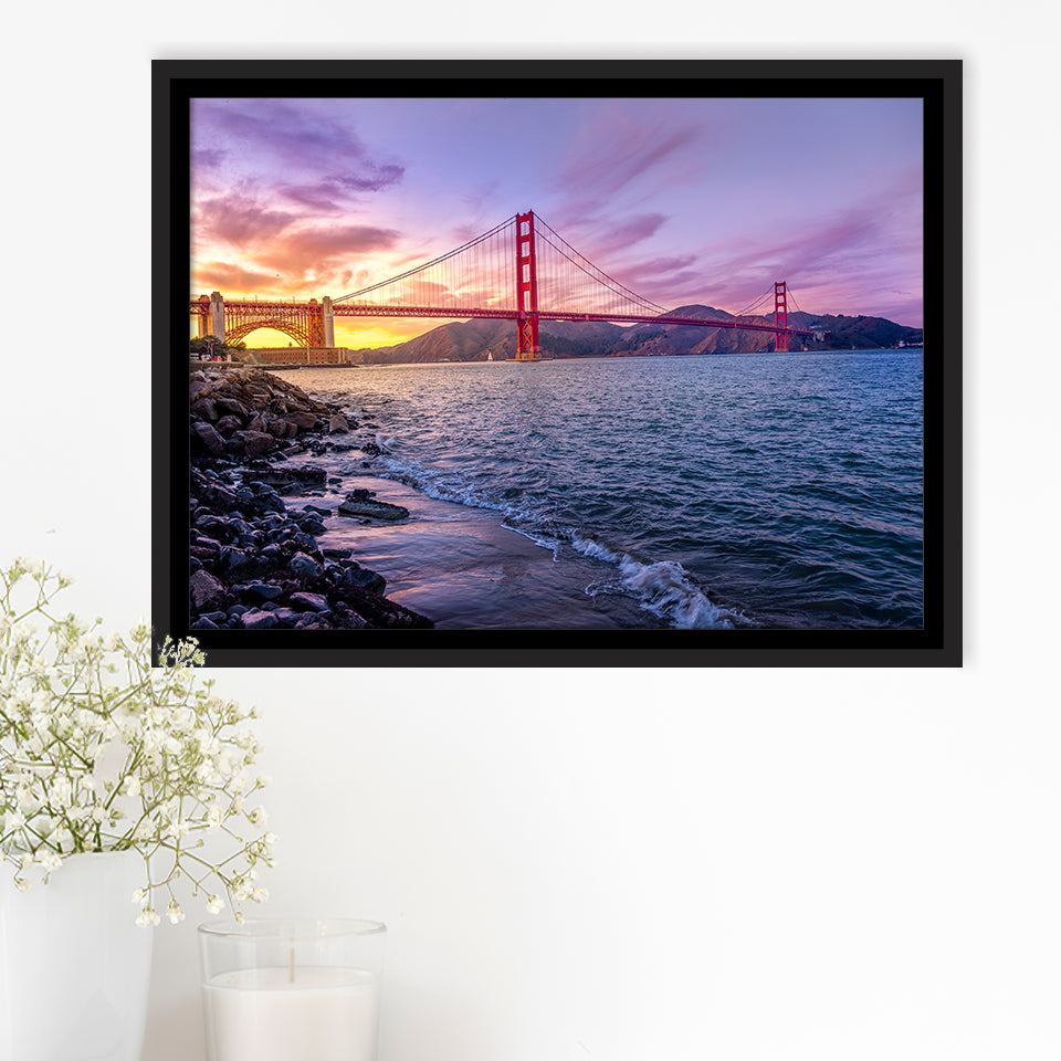 Golden Gate Bridge San Francisco Bay, Framed Canvas Prints Wall Art Home Decor,Floating Frame, Ready to Hang