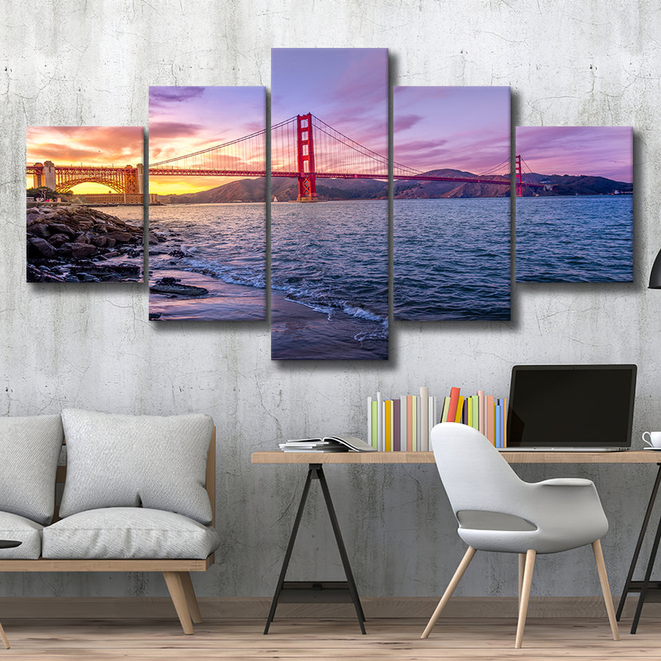 Golden Gate Bridge San Francisco Bay, Multi Panels, 5 Pieces, Canvas Prints Wall Art Home Decor