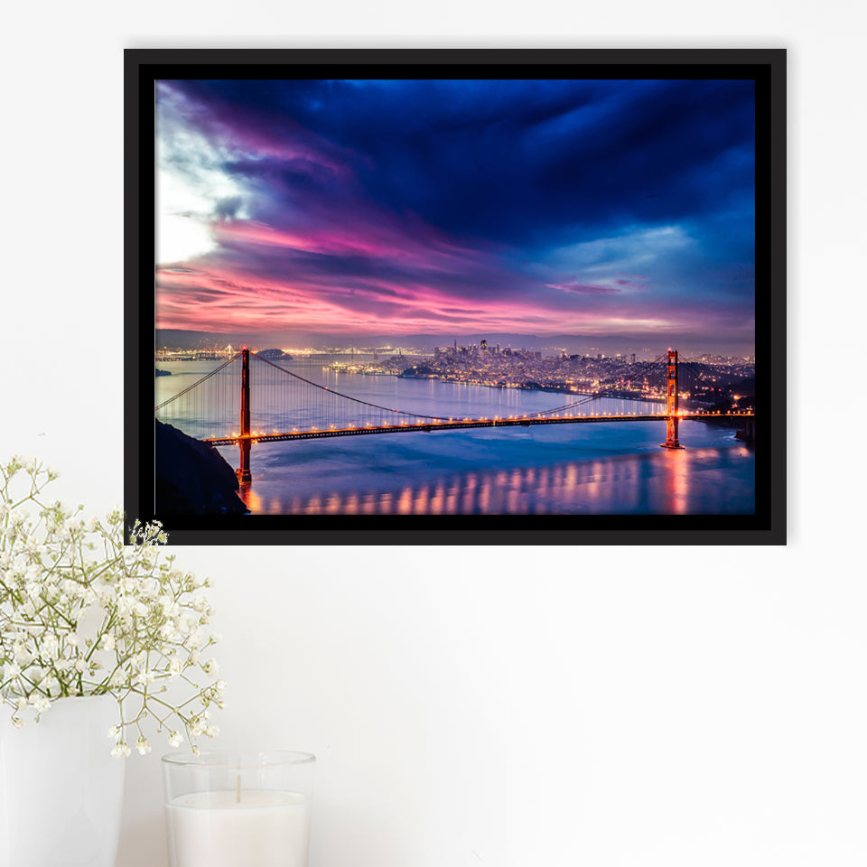 Golden Gate Bridge, Nightscapes, San Francisco, Usa Framed Canvas Prints Wall Art - Painting Canvas, Wall Decor,Floating Frame