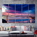 Golden Gate Bridge, Nightscapes, San Francisco, Usa 5 Pieces B Canvas Prints Wall Art - Painting Canvas,Multi Panel, Fan Gift