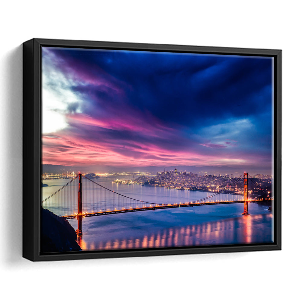 Golden Gate Bridge, Nightscapes, San Francisco, Usa Framed Canvas Prints Wall Art - Painting Canvas, Wall Decor,Floating Frame