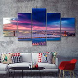 Golden Gate Bridge, Nightscapes, San Francisco, Usa 5 Pieces Canvas Prints Wall Art - Painting Canvas, Multi Panel, Fan Gift