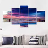 Golden Gate Bridge, Nightscapes, San Francisco, Usa 5 Pieces Canvas Prints Wall Art - Painting Canvas, Multi Panel, Fan Gift