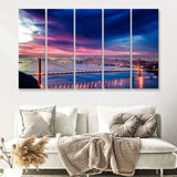 Golden Gate Bridge, Nightscapes, San Francisco, Usa 5 Pieces B Canvas Prints Wall Art - Painting Canvas,Multi Panel, Fan Gift