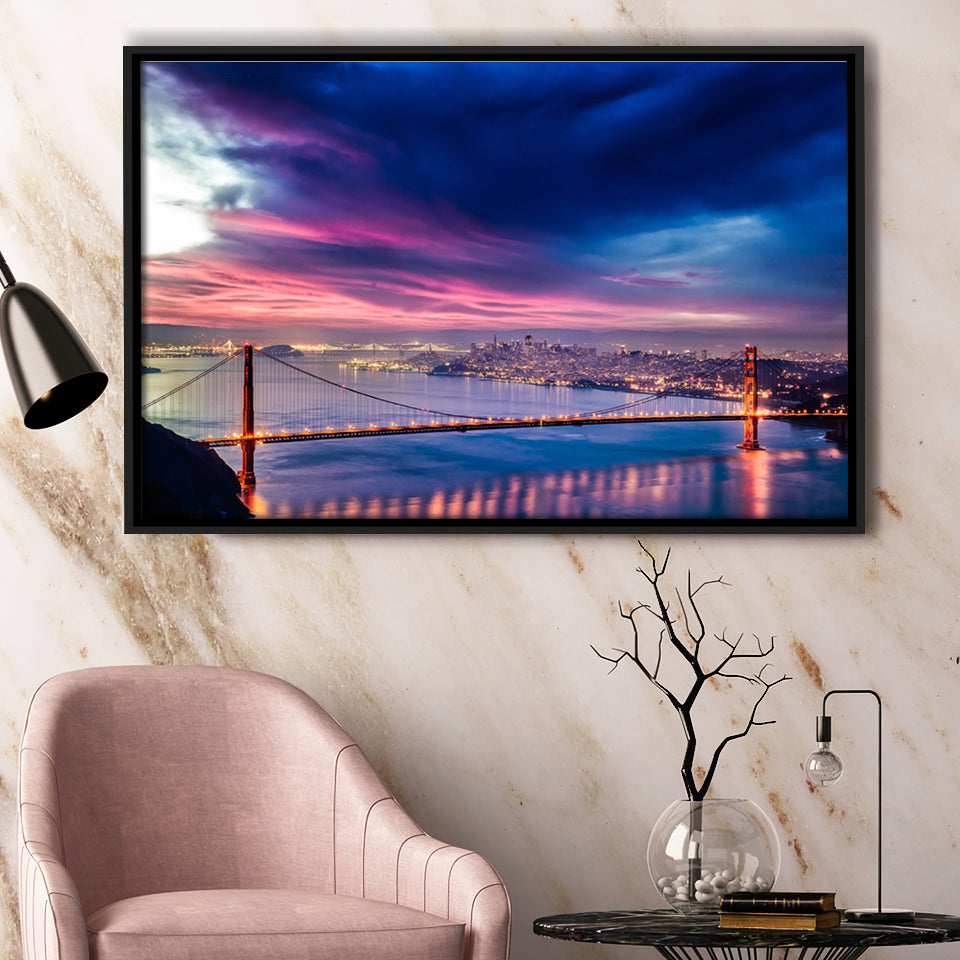 Golden Gate Bridge, Nightscapes, San Francisco, Usa Framed Canvas Prints Wall Art - Painting Canvas, Wall Decor,Floating Frame