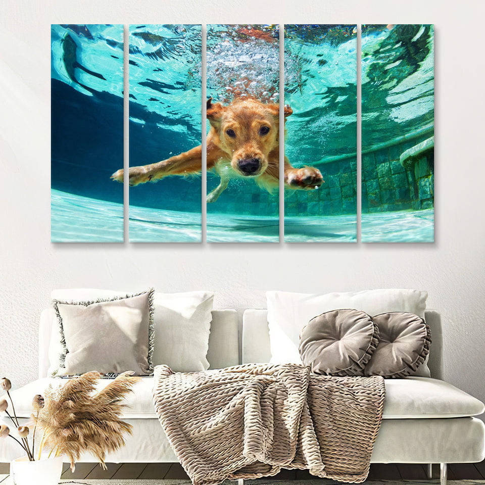 Golden Labrador Retriever 5 Piece Canvas Prints Wall Art - Painting Prints, Wall Decor,Multi Panels