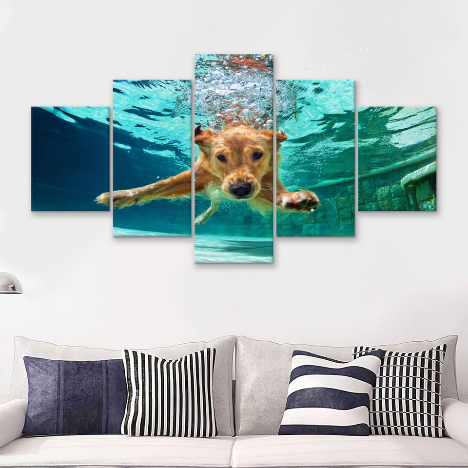 Golden Labrador Retriever 5 Piece Canvas Prints Wall Art - Painting Prints, Wall Decor,Multi Panel