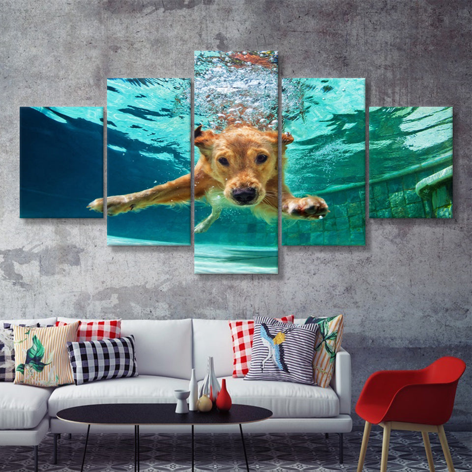 Golden Labrador Retriever 5 Piece Canvas Prints Wall Art - Painting Prints, Wall Decor,Multi Panel