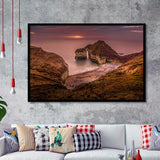 Golden Sunrise over the Sea, Rocky Sea Coast Nature Framed Art Prints Wall Art Decor,Black Frame, Ready to hang