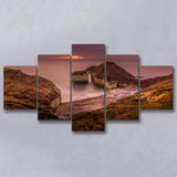 Golden Sunrise over the Sea, Rocky Sea Coast Canvas Nature Multi Panels,Canvas Prints Wall Art Home Decor