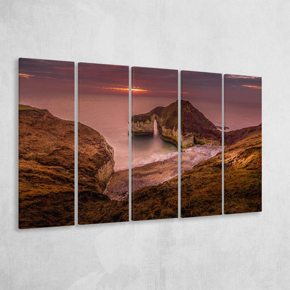 Golden Sunrise over the Sea, Rocky Sea Coast Canvas Nature 5 Panels B,Large Canvas,Canvas Prints Wall Art Home Decor