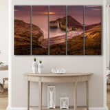Golden Sunrise over the Sea, Rocky Sea Coast Canvas Nature 5 Panels B,Large Canvas,Canvas Prints Wall Art Home Decor