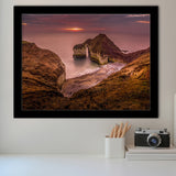 Golden Sunrise over the Sea, Rocky Sea Coast Nature Framed Art Prints Wall Art Decor,Black Frame, Ready to hang