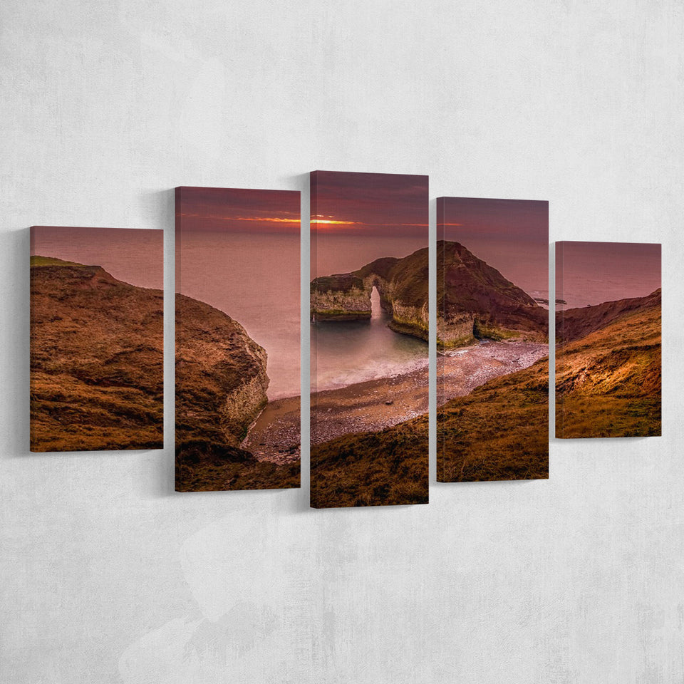 Golden Sunrise over the Sea, Rocky Sea Coast Canvas Nature Multi Panels,Canvas Prints Wall Art Home Decor