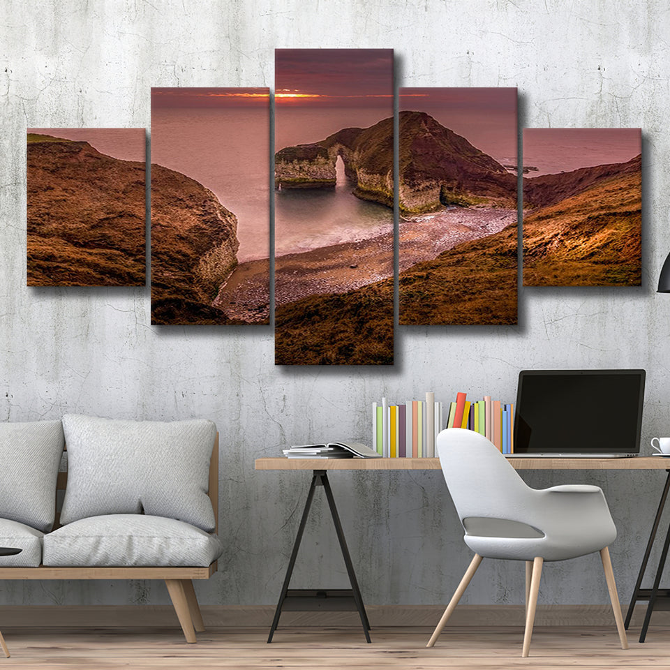 Golden Sunrise over the Sea, Rocky Sea Coast Canvas Nature Multi Panels,Canvas Prints Wall Art Home Decor