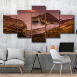 Golden Sunrise over the Sea, Rocky Sea Coast Canvas Nature Multi Panels,Canvas Prints Wall Art Home Decor