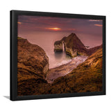 Golden Sunrise over the Sea, Rocky Sea Coast Nature Framed Art Prints Wall Art Decor,Black Frame, Ready to hang