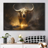 Golden Crazy Longhorn Bull Canvas Prints Wall Art Home Decor, Painting Canvas, Living Room Wall Decor