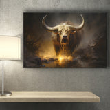 Golden Crazy Longhorn Bull Canvas Prints Wall Art Home Decor, Painting Canvas, Living Room Wall Decor