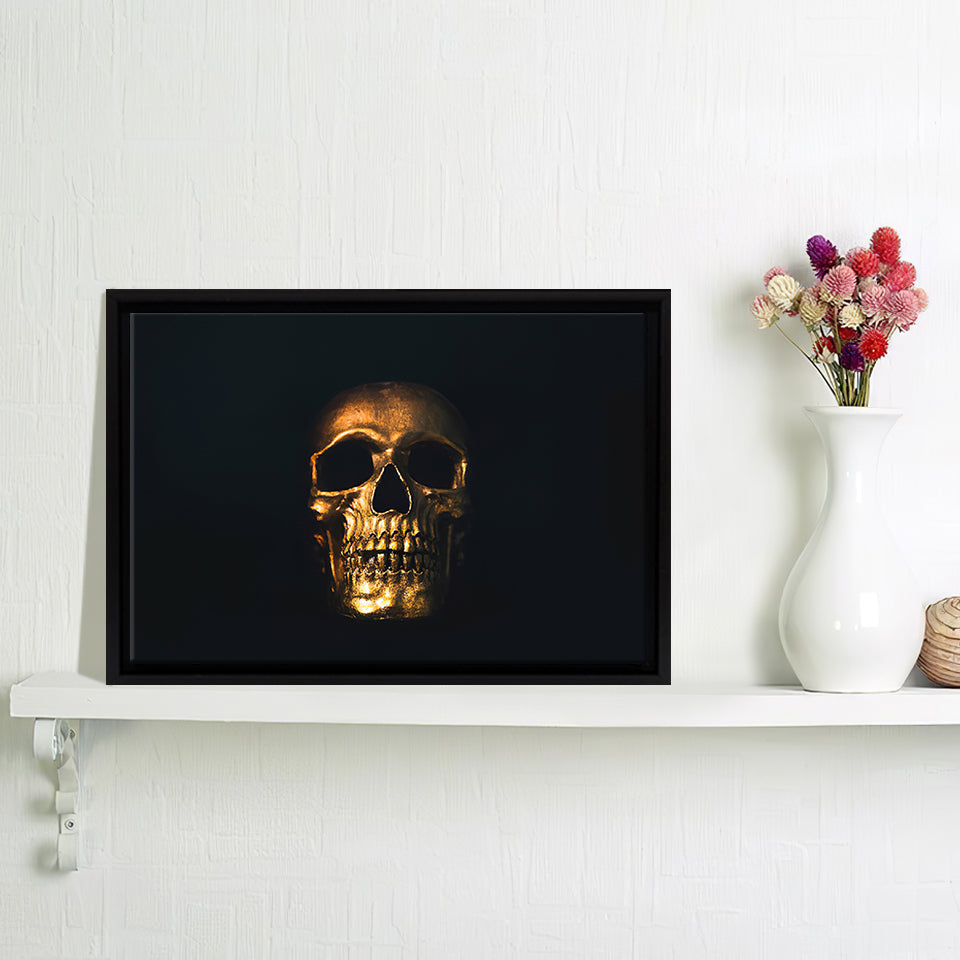 Golden Skull Framed Canvas Wall Art - Framed Prints, Canvas Prints, Prints for Sale, Canvas Painting